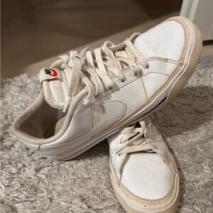 Nike court legacy white and off white / blue stripe / 9.5 but fits like 9